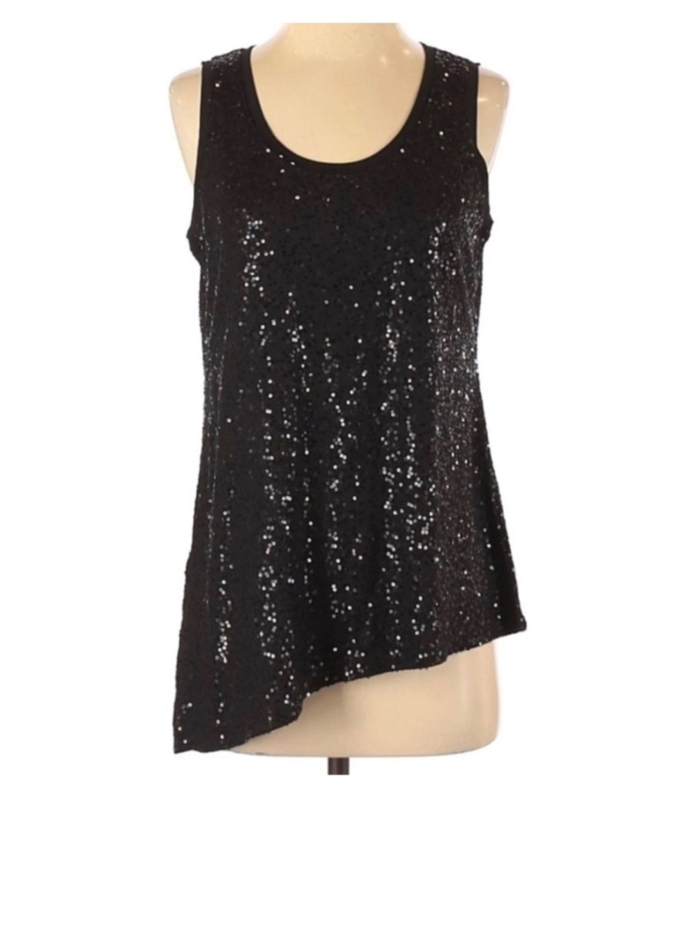 Eileen Fisher Black Sequined Tank Top 100% Silk Size XS Sleeveless